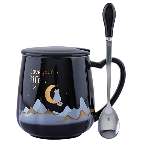 NYRWANA Coffee Mug, Birthday Gift for Girlfriend, Gift for Women, Mugs for Gift, Cups and Mugs, Valentine Gift for Girlfriend, Queen of Everything Mug with Golden Crown & Spoon (350ml - Black)