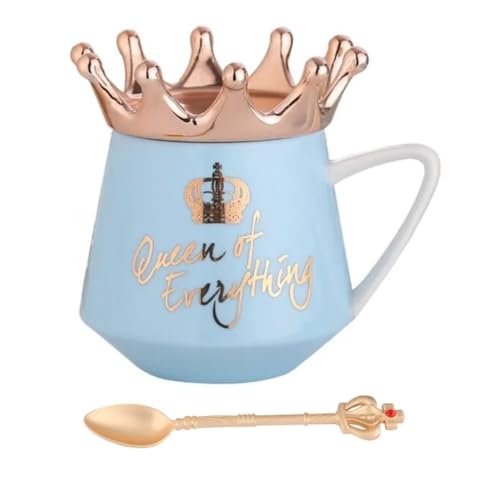 NYRWANA Coffee Mug, Birthday Gift for Girlfriend, Gift for Women, Mugs for Gift, Cups and Mugs, Valentine Gift for Girlfriend, Queen of Everything Mug with Golden Crown & Spoon (350ml - Black)