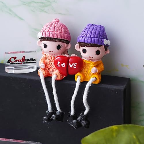 eCraftIndia Valentine Gift for Girlfriend Boyfriend| Purple Resin Miniature Cute Couple Statue Girl on Boy's Shoulder Decorative Showpiece Valentine Day Gift for Husband Wife|Valentine Decoration Item