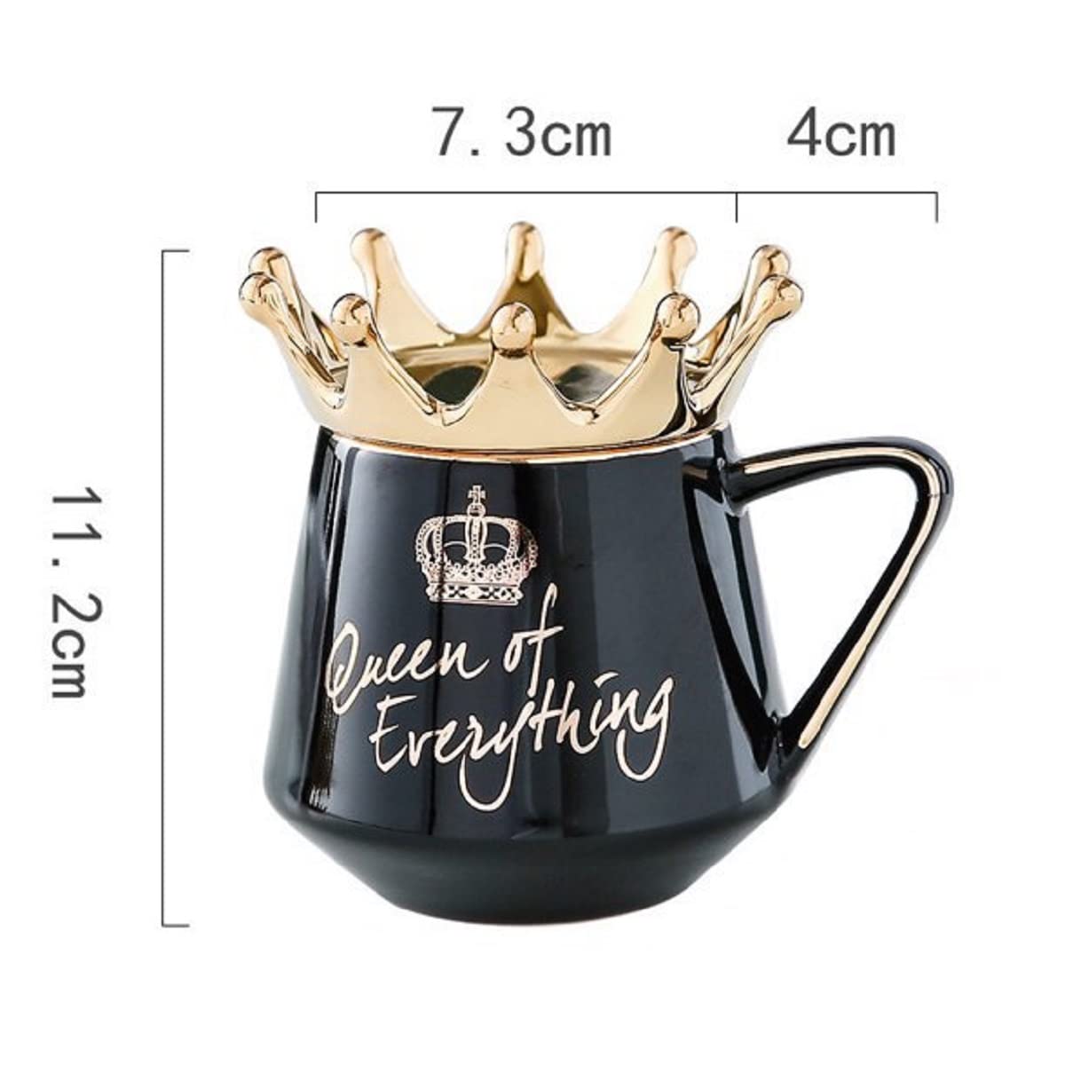 NYRWANA Coffee Mug, Birthday Gift for Girlfriend, Gift for Women, Mugs for Gift, Cups and Mugs, Valentine Gift for Girlfriend, Queen of Everything Mug with Golden Crown & Spoon (350ml - Black)