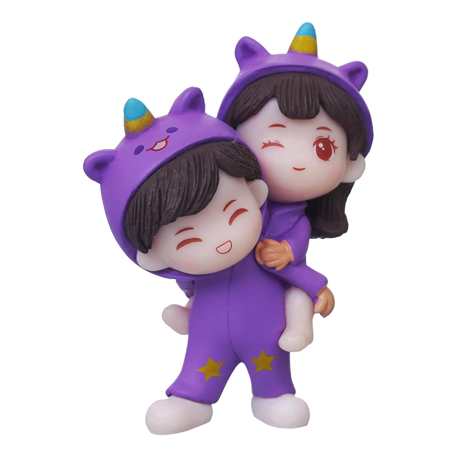 eCraftIndia Valentine Gift for Girlfriend Boyfriend| Purple Resin Miniature Cute Couple Statue Girl on Boy's Shoulder Decorative Showpiece Valentine Day Gift for Husband Wife|Valentine Decoration Item