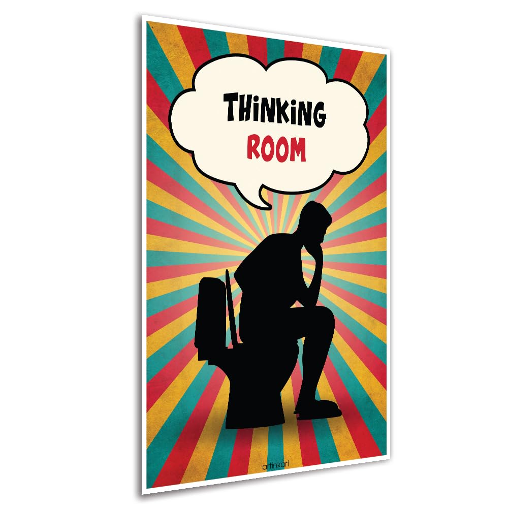 ArtinKart- Thinking Room, Washroom Posters for Wall, Funny Posters for Bathroom, Toilet, Door (Paper, 12x18 inch, Multicolor, Unframed)