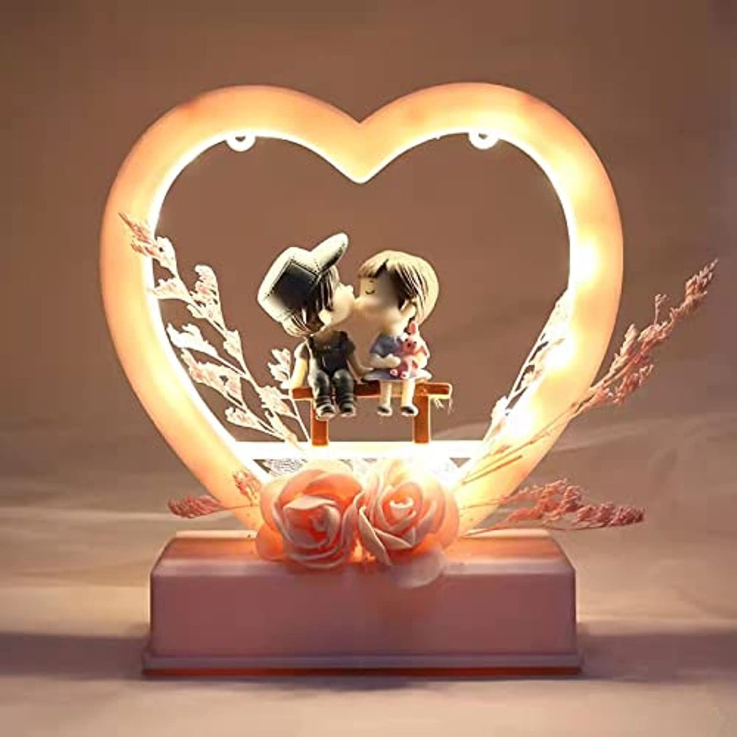 Cachet India Chocozone Musical Couple Showpiece with Lights Valentine Gift for Girlfriend Wife Birthday Gifts for Girls Romantic Couple Gifts (Pink), 15 Centimeters, 145 Millimeters