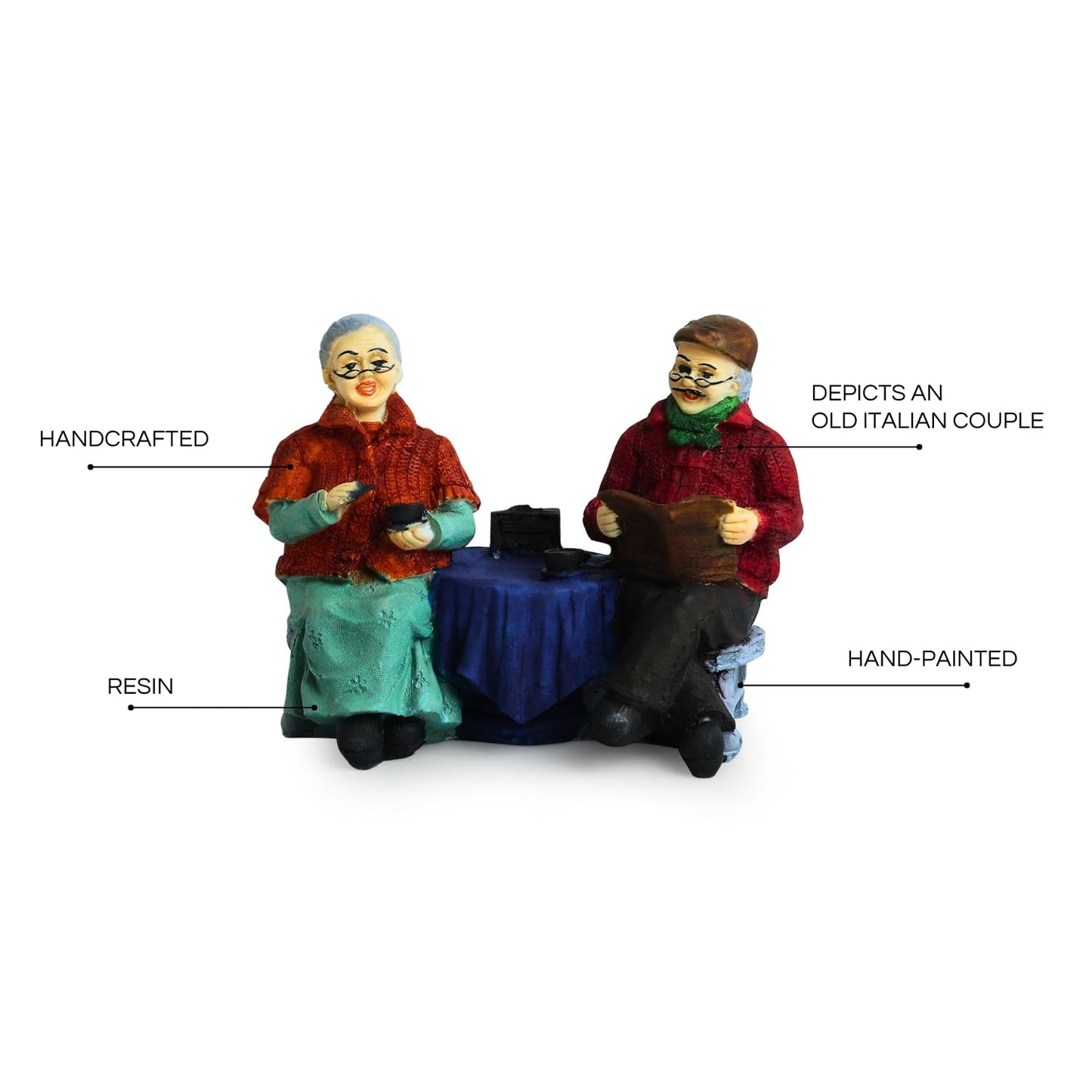 ExclusiveLane 'Italian Chit-Chatting Old Couple' Decorative Couple Showpiece for Home Décor (Resin, 6.7 Inches) |Showpiece for Living Room Showpiece for Gift for Husband Wife Grandparent Couple Statue