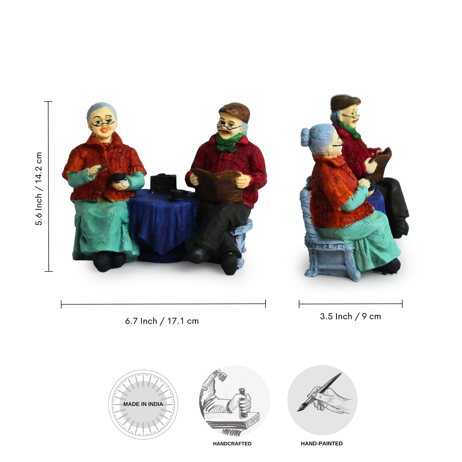 ExclusiveLane 'Italian Chit-Chatting Old Couple' Decorative Couple Showpiece for Home Décor (Resin, 6.7 Inches) |Showpiece for Living Room Showpiece for Gift for Husband Wife Grandparent Couple Statue