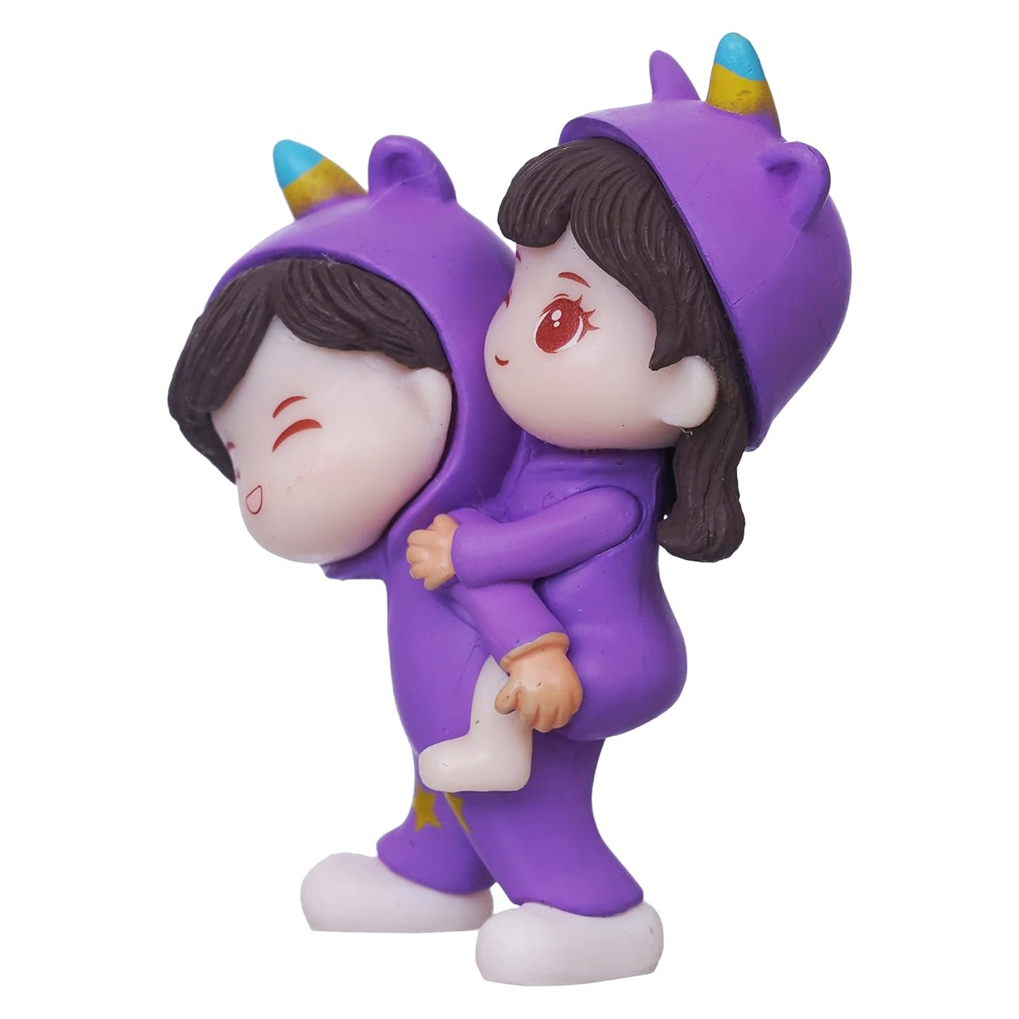 eCraftIndia Valentine Gift for Girlfriend Boyfriend| Purple Resin Miniature Cute Couple Statue Girl on Boy's Shoulder Decorative Showpiece Valentine Day Gift for Husband Wife|Valentine Decoration Item