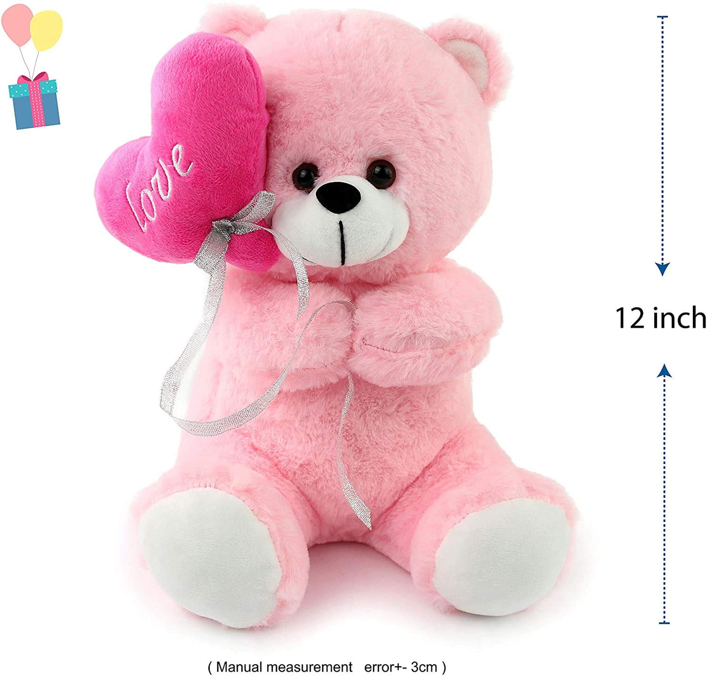 Tickles I Love You Balloon Heart Soft Stuffed Plush Teddy Toy for Kids Girlfriend Boyfriend Valentines Day Birthday Gift (Size:18 cm; Color: Pink)