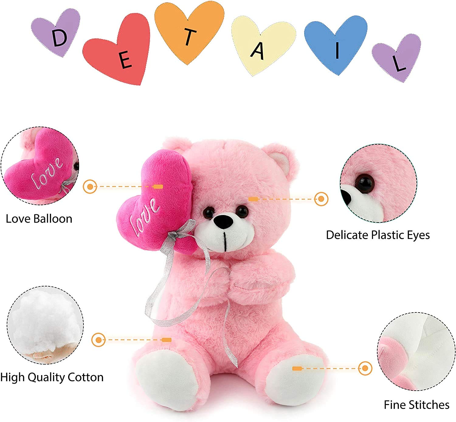 Tickles I Love You Balloon Heart Soft Stuffed Plush Teddy Toy for Kids Girlfriend Boyfriend Valentines Day Birthday Gift (Size:18 cm; Color: Pink)