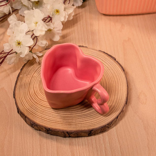 Rare Planet Handcrafted Pink Heart-Shaped Ceramic Mug Pack of 1 - Unique Coffee & Tea Mug for Boyfriend & Girlfriend Aesthetic Drinkware - Valentine's Day Gift Daily Use & Home Decor