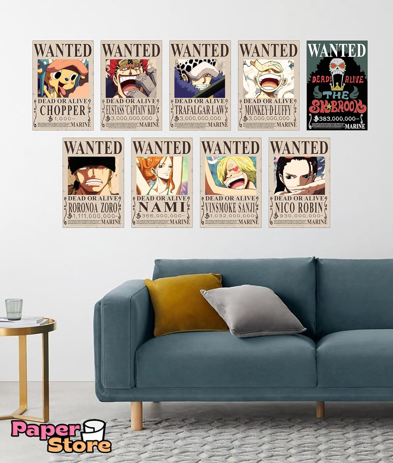 Thepaper9store One Piece Wanted posters|Set of 20 one piece Bounty posters for wall|Self Adhesive|8.3?12 Inches|Anime Posters For Room|(Post Wano Bounties)