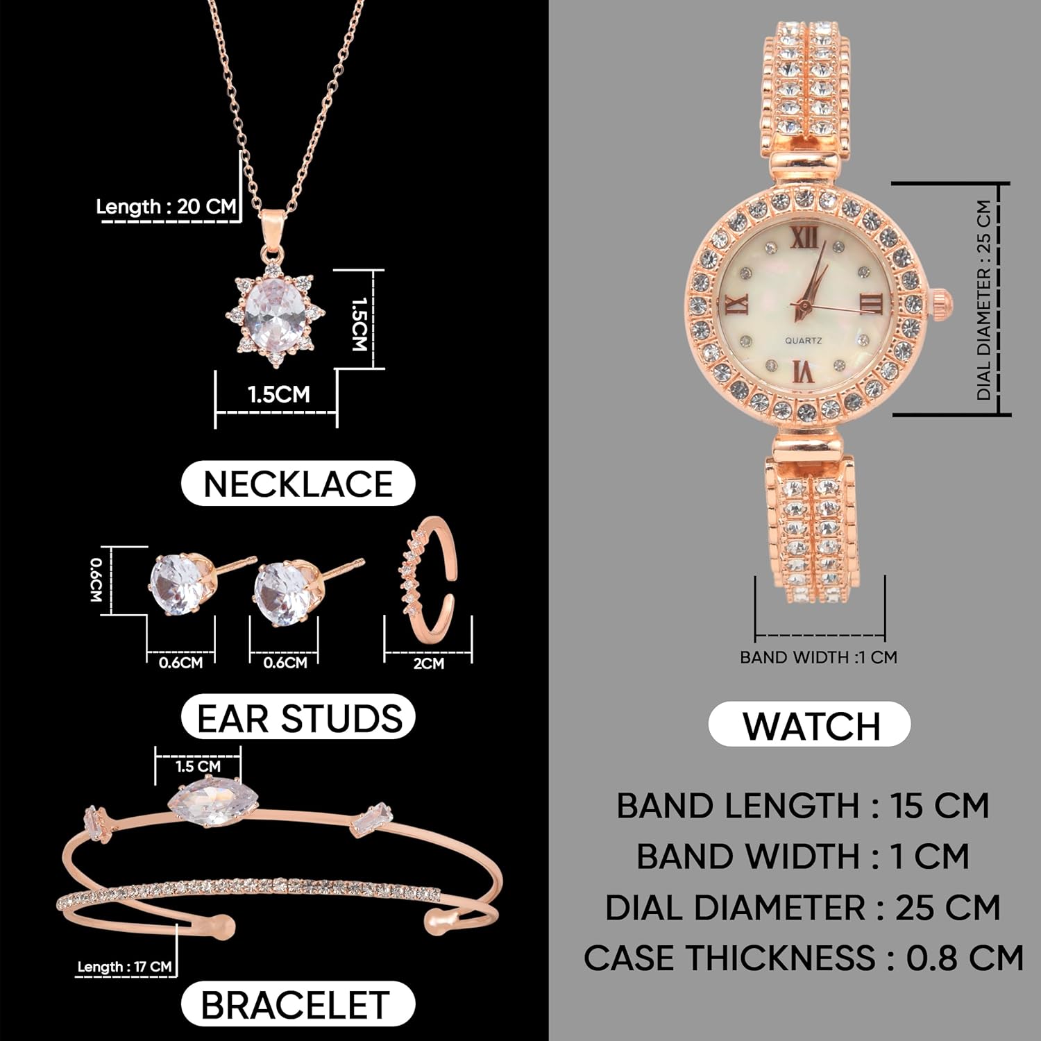 BAREPEPE Rose Gold Watch Gift Set For Women/Girls with Jewellery - Gift for Wife, Sister, Mother, Girlfriend, Valentines Day