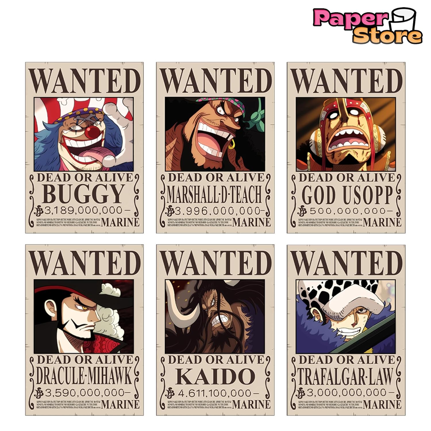 Thepaper9store One Piece Wanted posters|Set of 20 one piece Bounty posters for wall|Self Adhesive|8.3?12 Inches|Anime Posters For Room|(Post Wano Bounties)