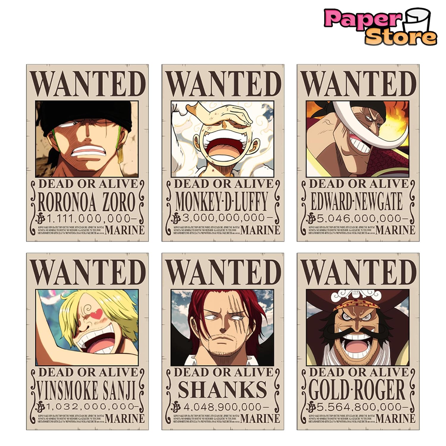 Thepaper9store One Piece Wanted posters|Set of 20 one piece Bounty posters for wall|Self Adhesive|8.3?12 Inches|Anime Posters For Room|(Post Wano Bounties)