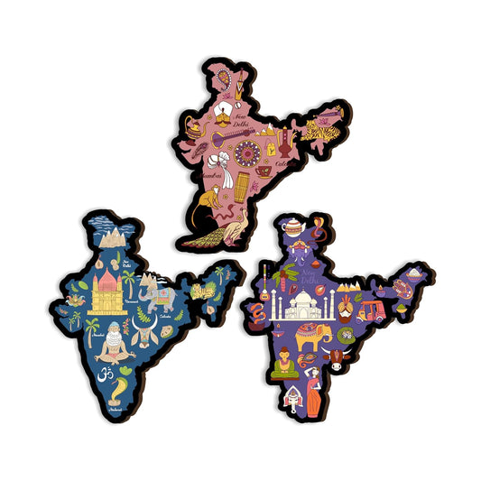 Giftplease Traditional India Maps Fridge Magnets- Set of 3 | Travel Souvenir | Refrigerator Magnet | Gifts | Decorative Items for Kitchen Fridge Magnets Set | Multicolor (FM_80)