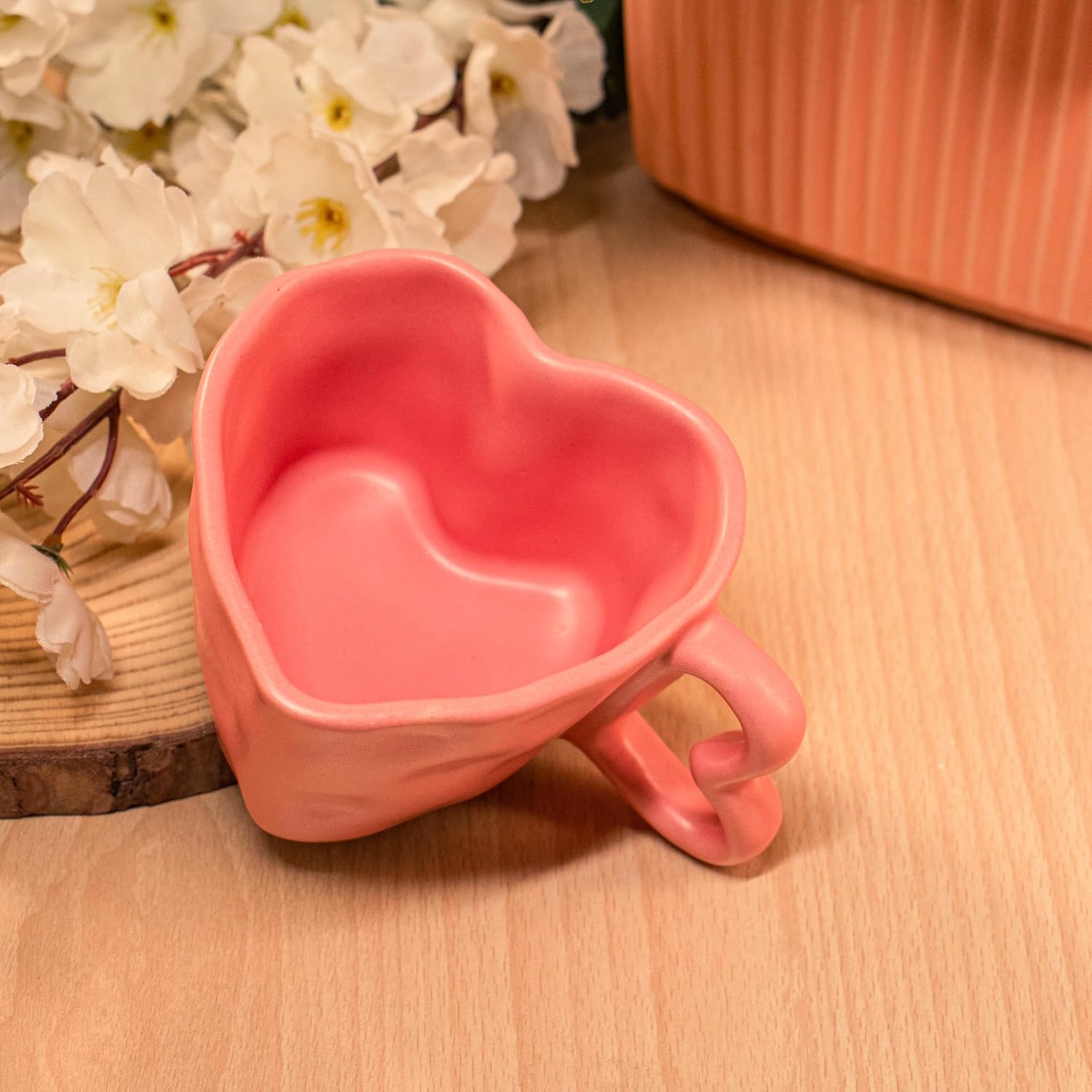 Rare Planet Handcrafted Pink Heart-Shaped Ceramic Mug Pack of 1 - Unique Coffee & Tea Mug for Boyfriend & Girlfriend Aesthetic Drinkware - Valentine's Day Gift Daily Use & Home Decor