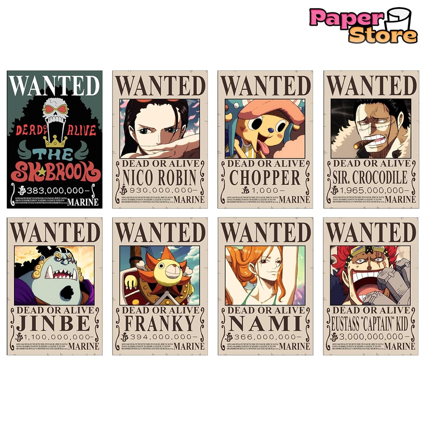 Thepaper9store One Piece Wanted posters|Set of 20 one piece Bounty posters for wall|Self Adhesive|8.3?12 Inches|Anime Posters For Room|(Post Wano Bounties)