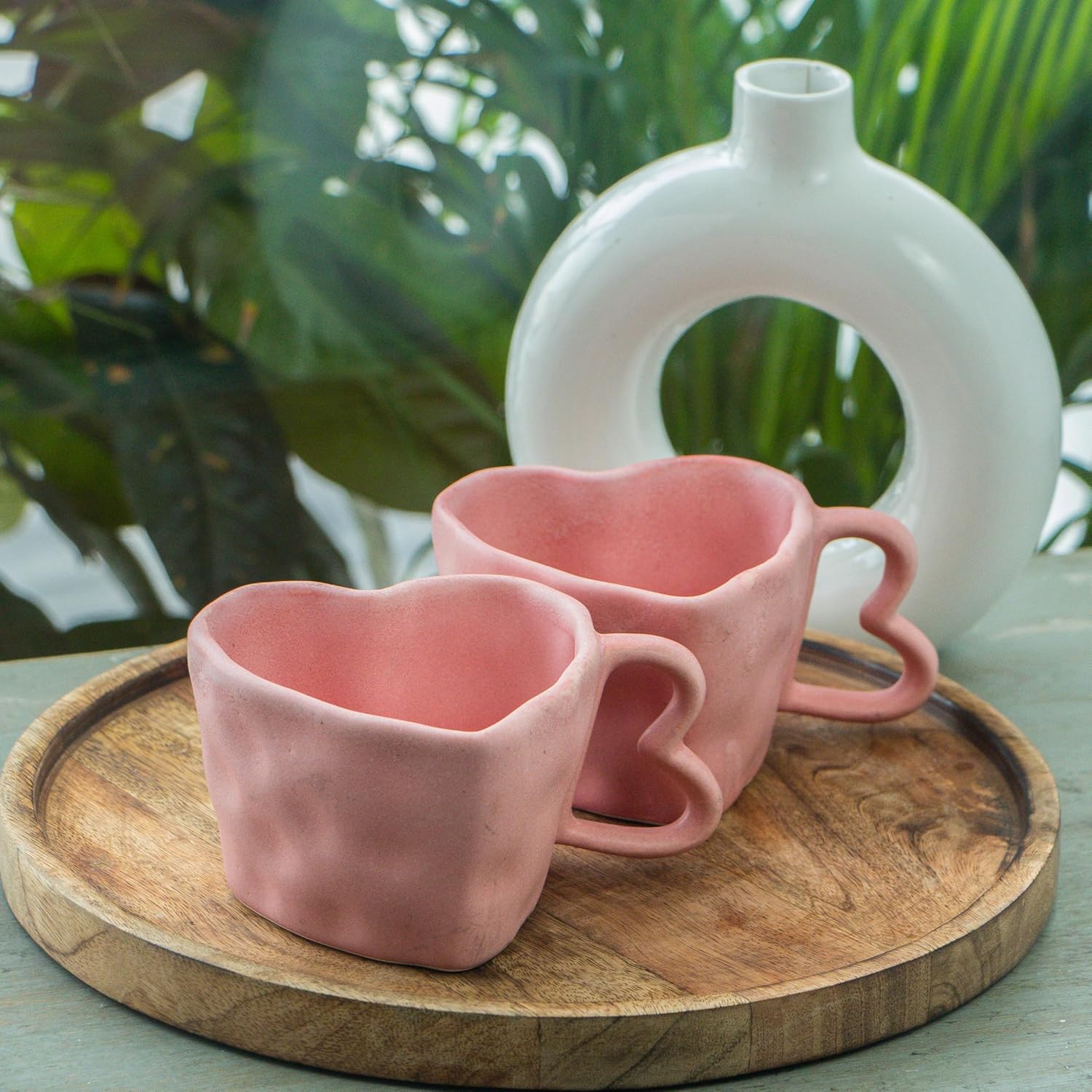 Rare Planet Handcrafted Pink Heart-Shaped Ceramic Mug Pack of 1 - Unique Coffee & Tea Mug for Boyfriend & Girlfriend Aesthetic Drinkware - Valentine's Day Gift Daily Use & Home Decor