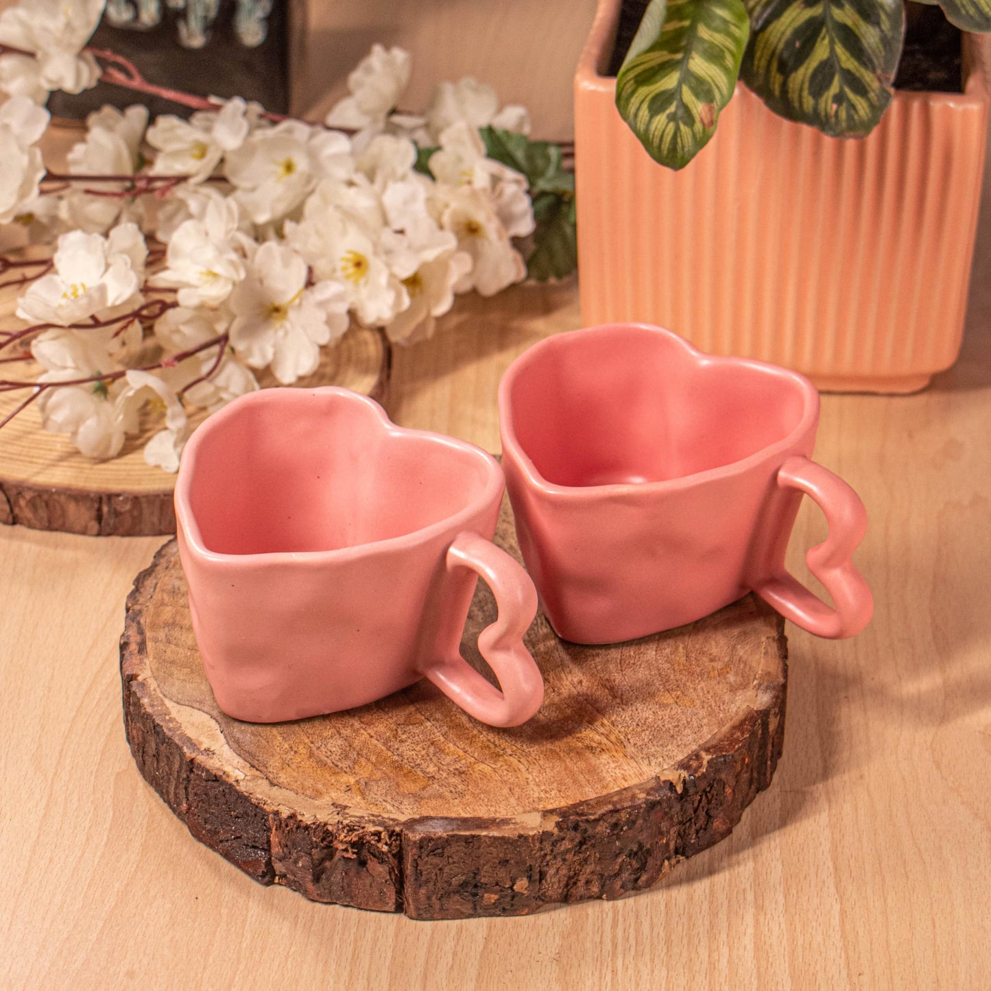 Rare Planet Handcrafted Pink Heart-Shaped Ceramic Mug Pack of 1 - Unique Coffee & Tea Mug for Boyfriend & Girlfriend Aesthetic Drinkware - Valentine's Day Gift Daily Use & Home Decor