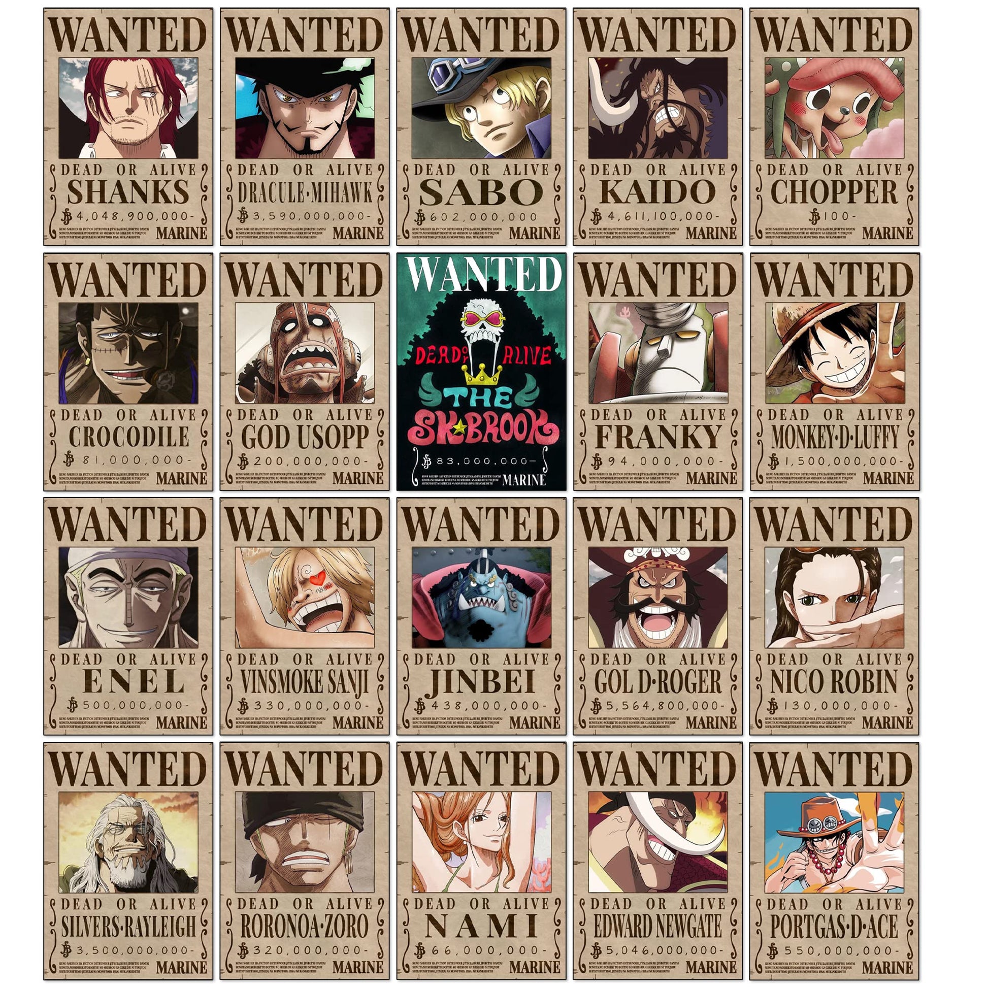 Thepaper9store One Piece Wanted posters|Set of 20 one piece Bounty posters for wall|Self Adhesive|8.3?12 Inches|Anime Posters For Room|(Post Wano Bounties)